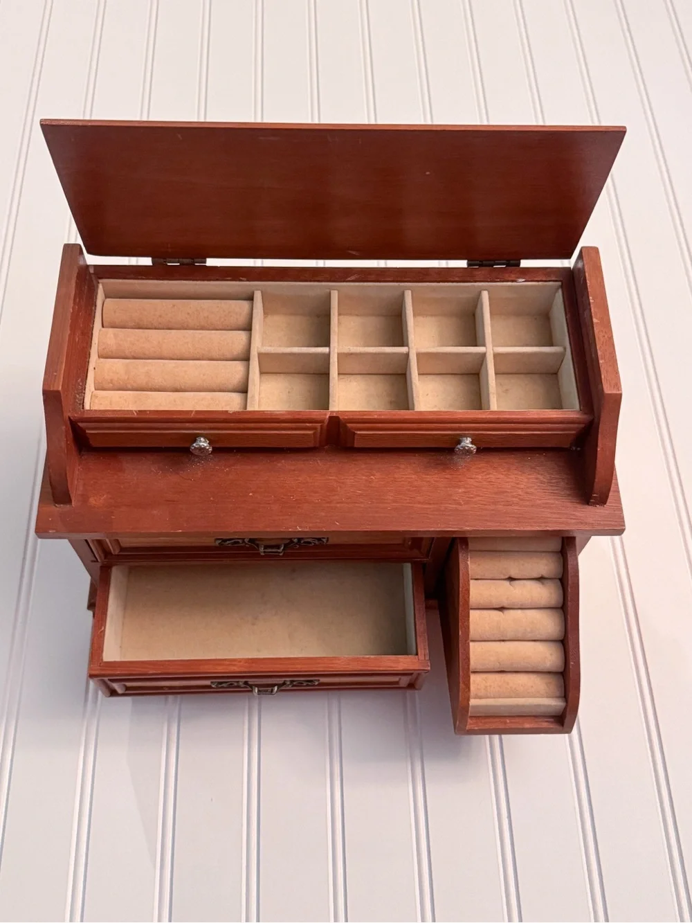Vintage Solid Wood Dresser-Style Jewelry Cabinet Two-Tone Wooden Jewelry Box